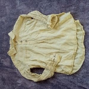 Sigrid Olsen 100% linen chartreuse button yoke top